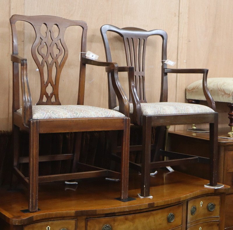 Two Chippendale style mahogany open armchairs